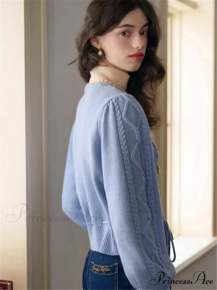 Botanical Stitching Circular Neck Button Cardigan