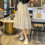 Botanical Stitching Lace Elevated Waist A-Line Skirt
