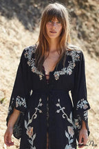 Botanical Stitching Open-Back Bandeau Cotton Free-spirited Dress