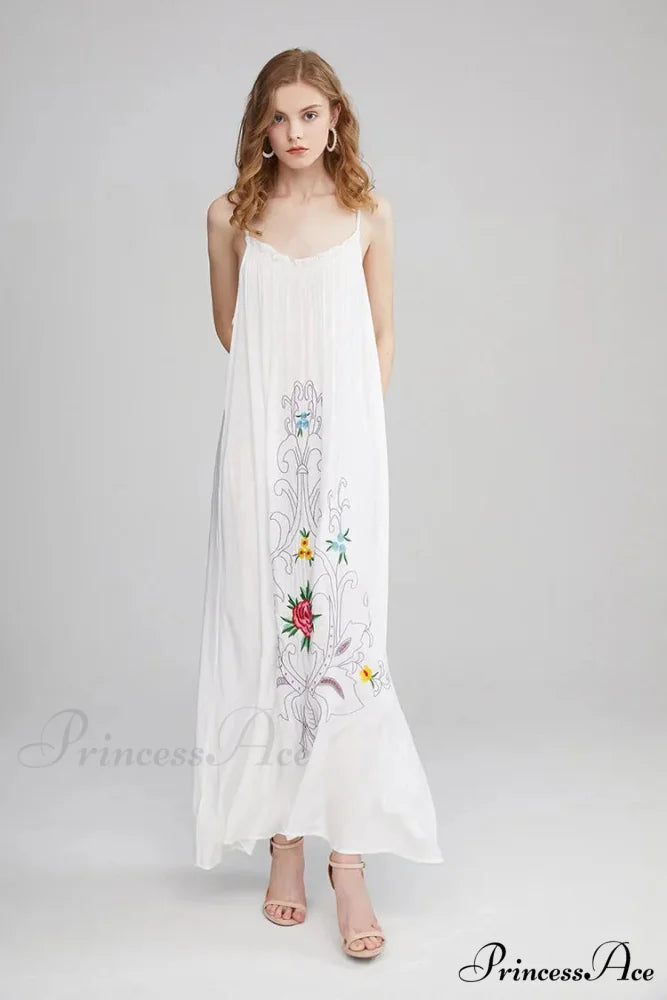 Botanical Stitching Open-Back Bandeau Cotton Free-spirited Dress