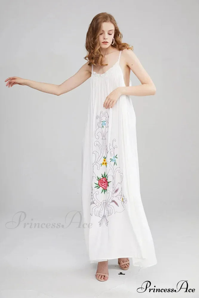 Botanical Stitching Open-Back Bandeau Cotton Free-spirited Dress