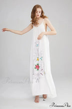 Botanical Stitching Open-Back Bandeau Cotton Free-spirited Dress