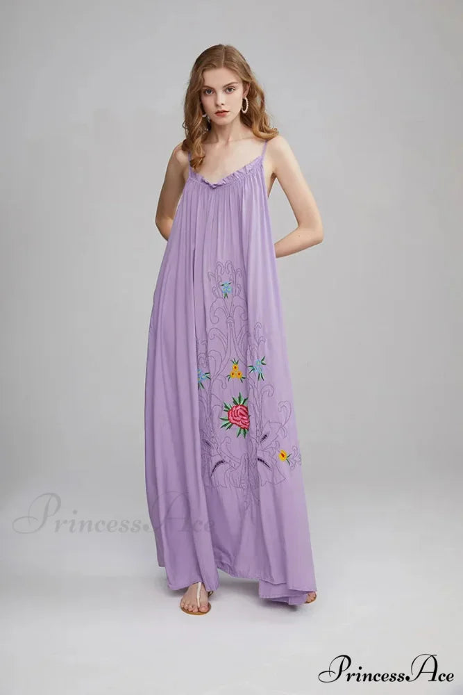 Botanical Stitching Open-Back Bandeau Cotton Free-spirited Dress