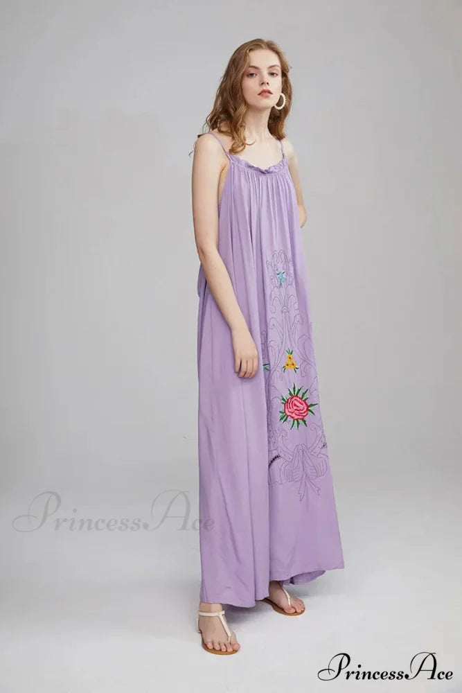 Botanical Stitching Open-Back Bandeau Cotton Free-spirited Dress