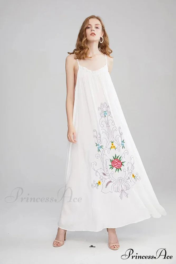 Botanical Stitching Open-Back Bandeau Cotton Free-spirited Dress