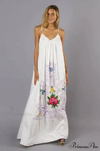 Botanical Stitching Open-Back Bandeau Cotton Free-spirited Dress