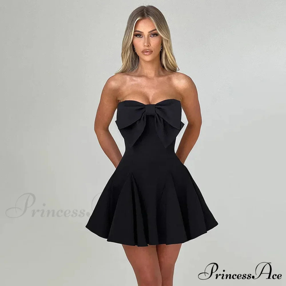 Bow Backless Strapless Party Dress