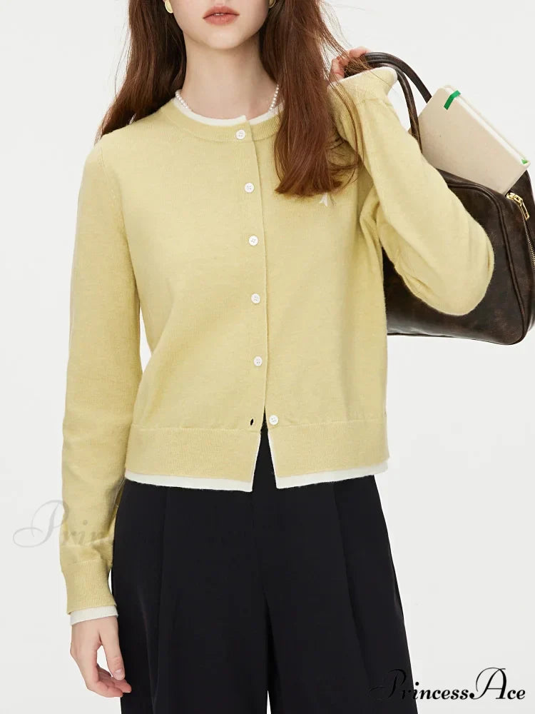 Bow Contrast Color Stitching Cardigan