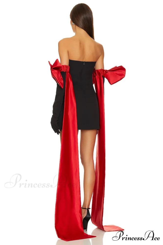Bow Detail Short Strapless Party Dress