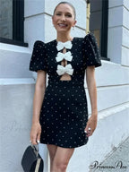 Bow Hollow-Out Patchwork Petite Dress