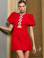 Bow Hollow-Out Patchwork Petite Dress