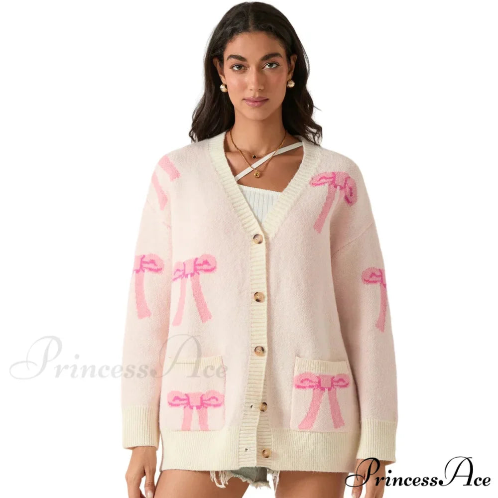 Bow Print Button Cardigan