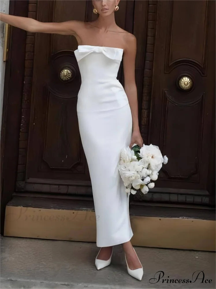 Bow Strapless Stylish Midi Dress