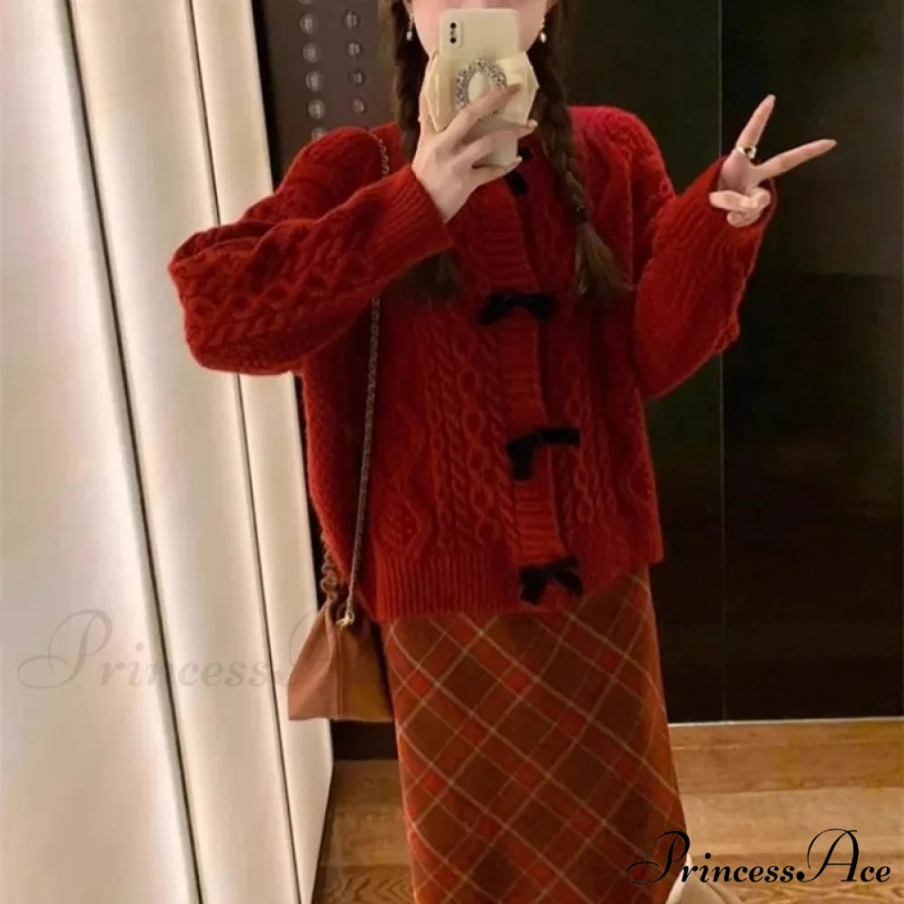 Bow Sweater Autumn Winter Knit Cardigan