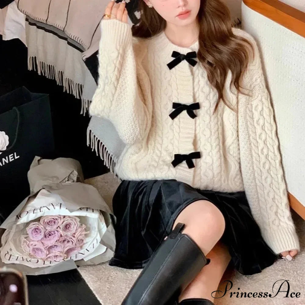 Bow Sweater Autumn Winter Knit Cardigan