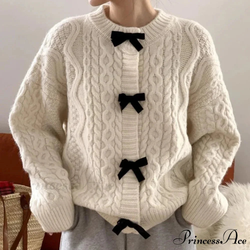 Bow Sweater Autumn Winter Knit Cardigan