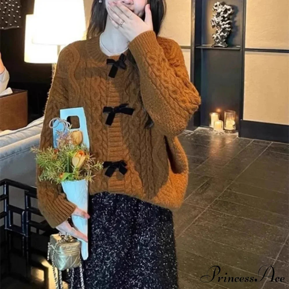 Bow Sweater Autumn Winter Knit Cardigan