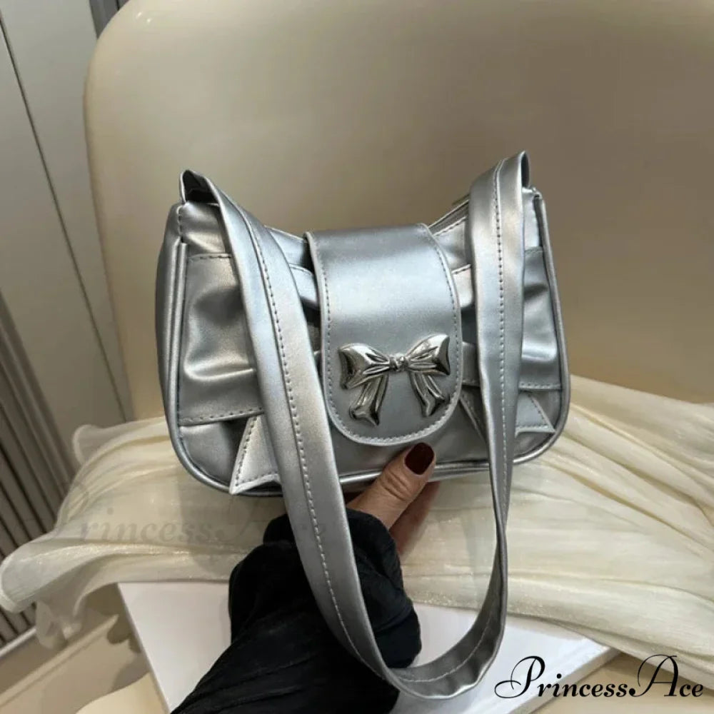 Bow Synthetic Leather Informal Shoulder Purse