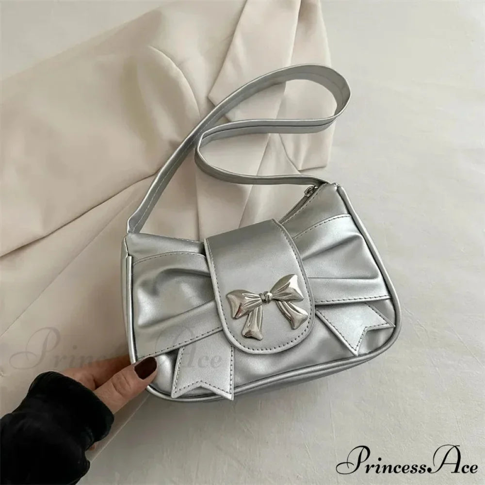 Bow Synthetic Leather Informal Shoulder Purse