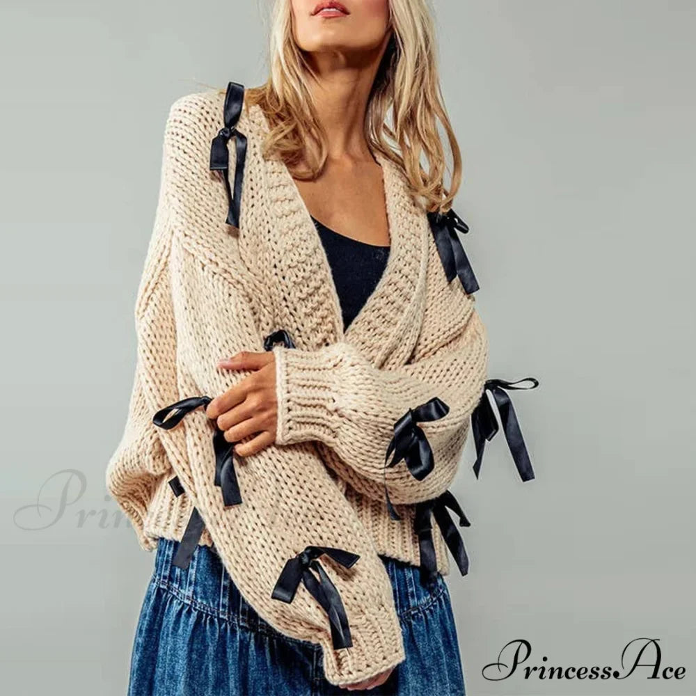 Bow Trim Button Down Cardigan