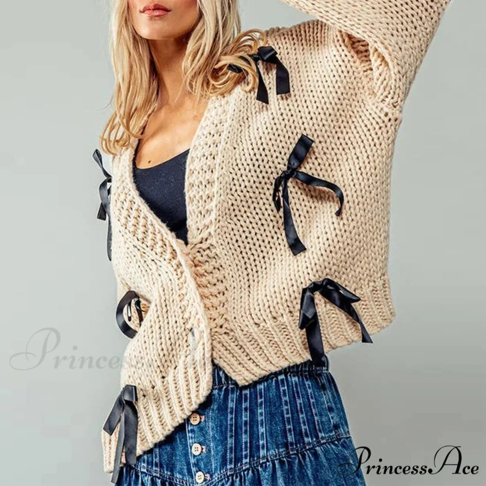 Bow Trim Button Down Cardigan