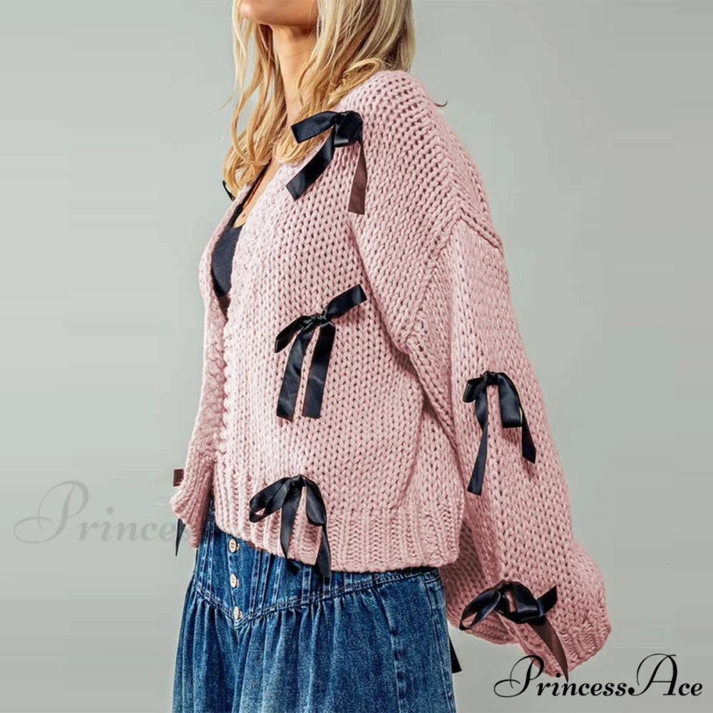 Bow Trim Button Down Cardigan