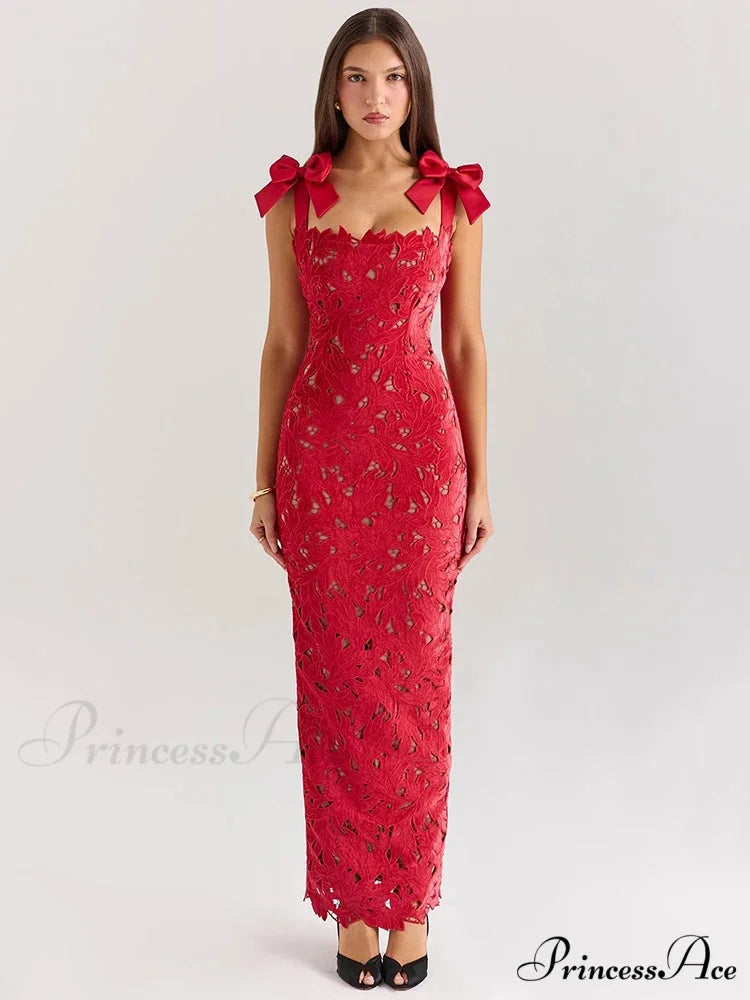 Bows Lace Sexy Maxi Party Dress