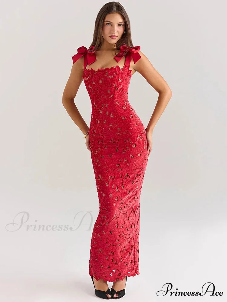 Bows Lace Sexy Maxi Party Dress