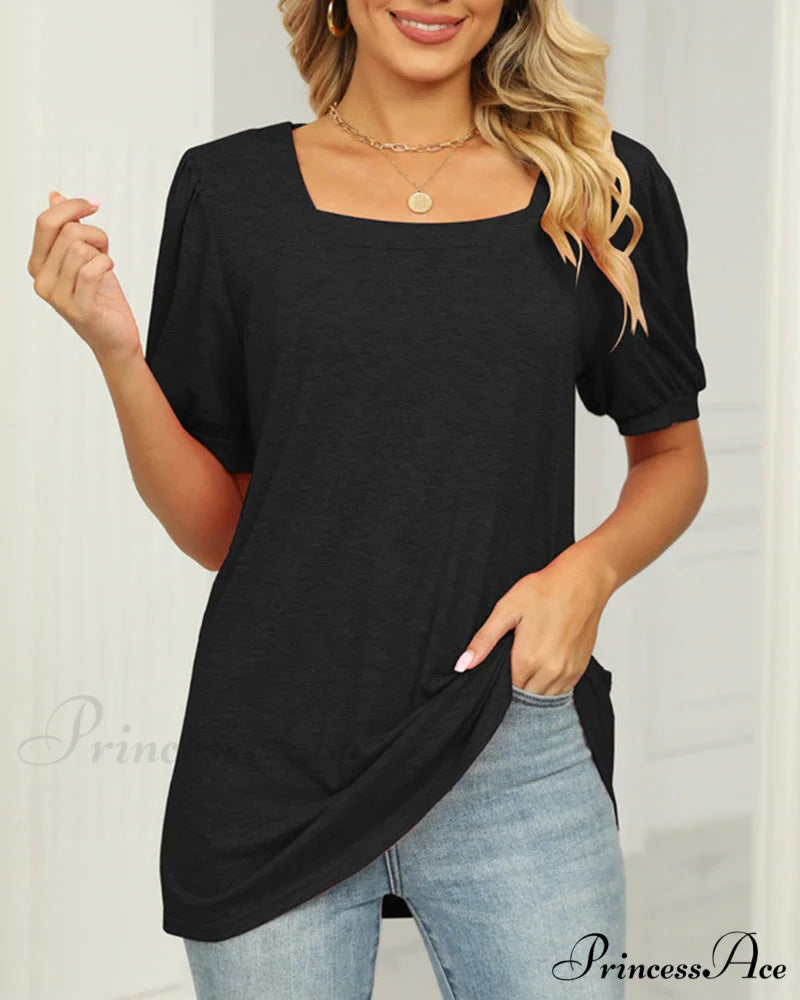 Boxy T-shirt Neck Puff with Sleeves
