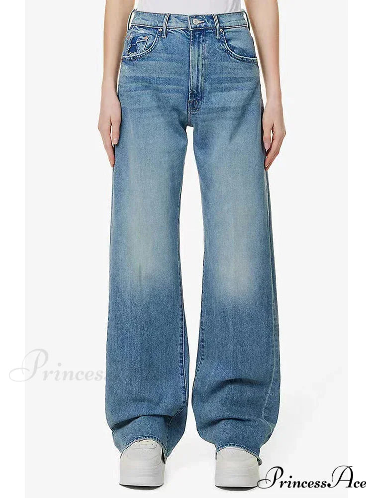 Brand M 2024 Loose Retro Denim High-waisted Slightly Flared Vintage 90s Korean Clothes Jean