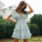 Brief Batwing Sleeve Lace Open Back Low-cut Mini Boho Dress