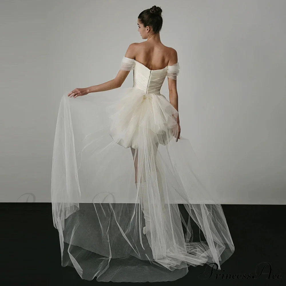 Brief Off-The-Shoulder Silk Bridal Gown
