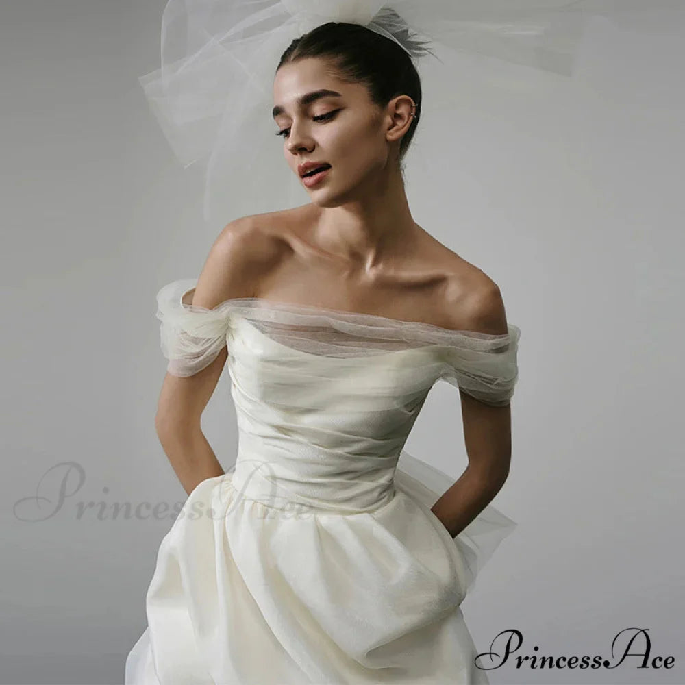 Brief Off-The-Shoulder Silk Bridal Gown