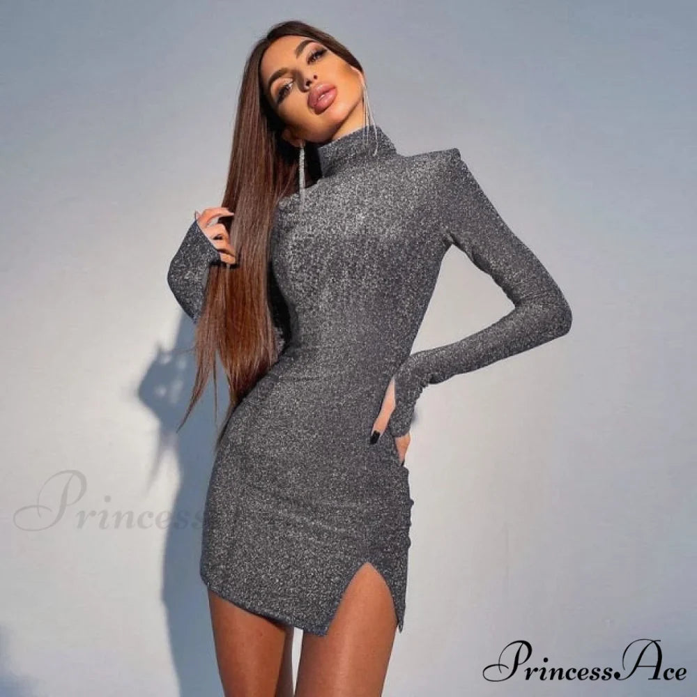 Bright Long Sleeve Solid Turtleneck Mini Dress
