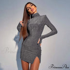 Bright Long Sleeve Solid Turtleneck Mini Dress