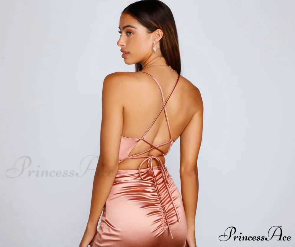 Bristol Formal Stylish Satin Lace-Up Dress