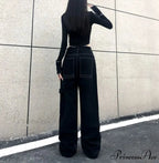 Broad Leg Celestial Body Letter Print Denim Trousers