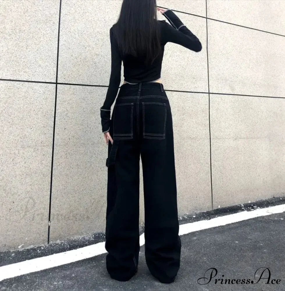 Broad Leg Celestial Body Letter Print Denim Trousers