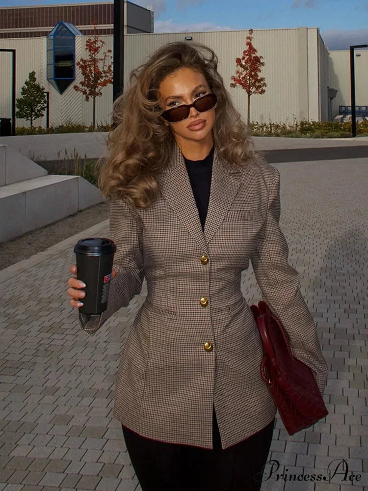 Brown Checked Suit Jacket