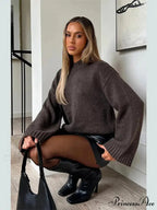 Brown Circular Neck Baggy Simple Jumper