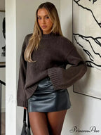 Brown Circular Neck Baggy Simple Jumper