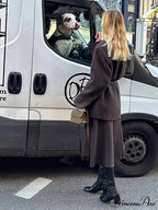 Brown Collar Blazer Cinched Wool Coat