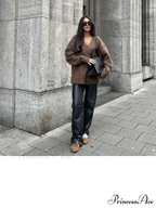 Brown Deep-neck Unmarried Buttoned Cardigan