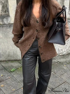 Brown Deep-neck Unmarried Buttoned Cardigan