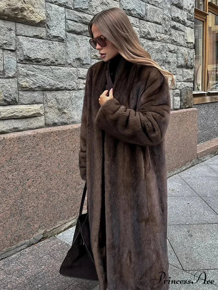 Brown Extended Sleeve Soft Furry Jacket
