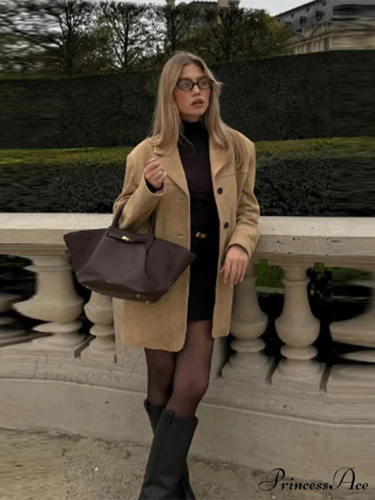 Brown Extended Sleeve Suit Jacket