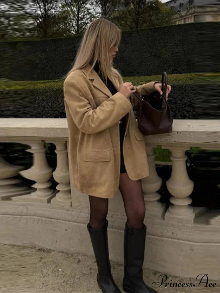 Brown Extended Sleeve Suit Jacket