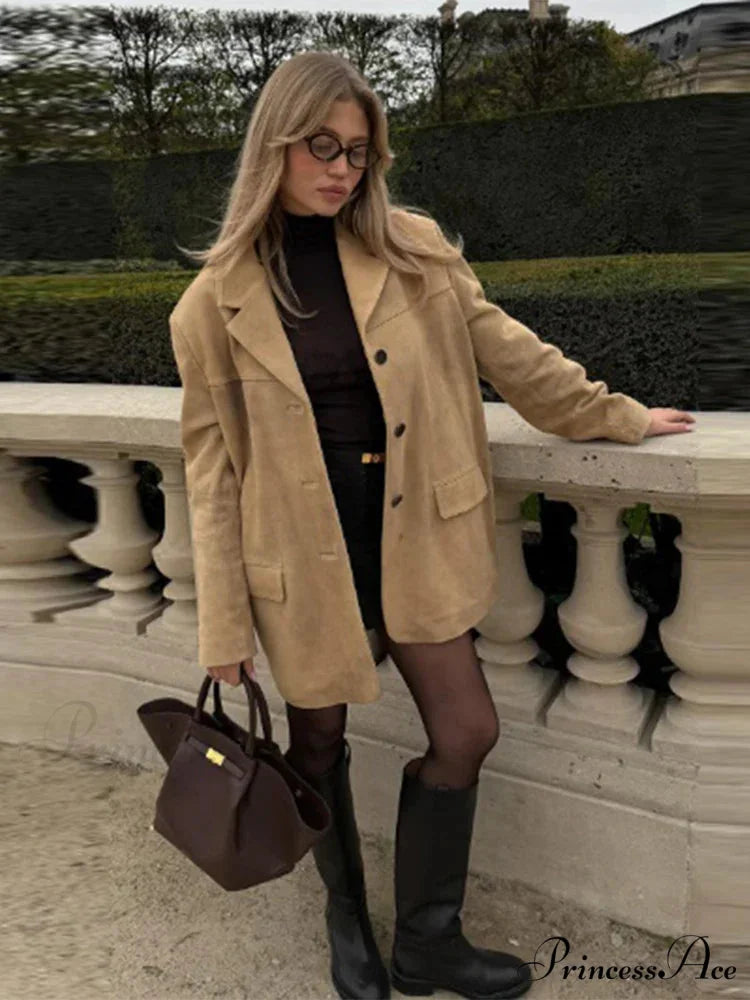 Brown Extended Sleeve Suit Jacket