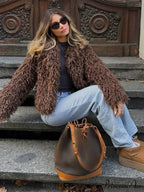 Brown Fluffy Brief Baggy Jacket