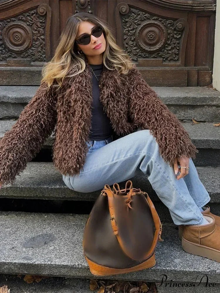 Brown Fluffy Brief Baggy Jacket